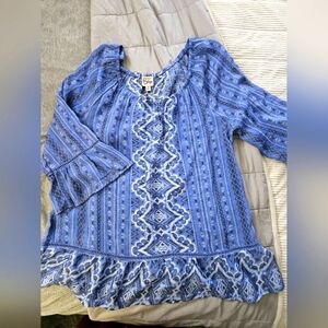Como Vintage Blue Patterned Women's Top Size XL